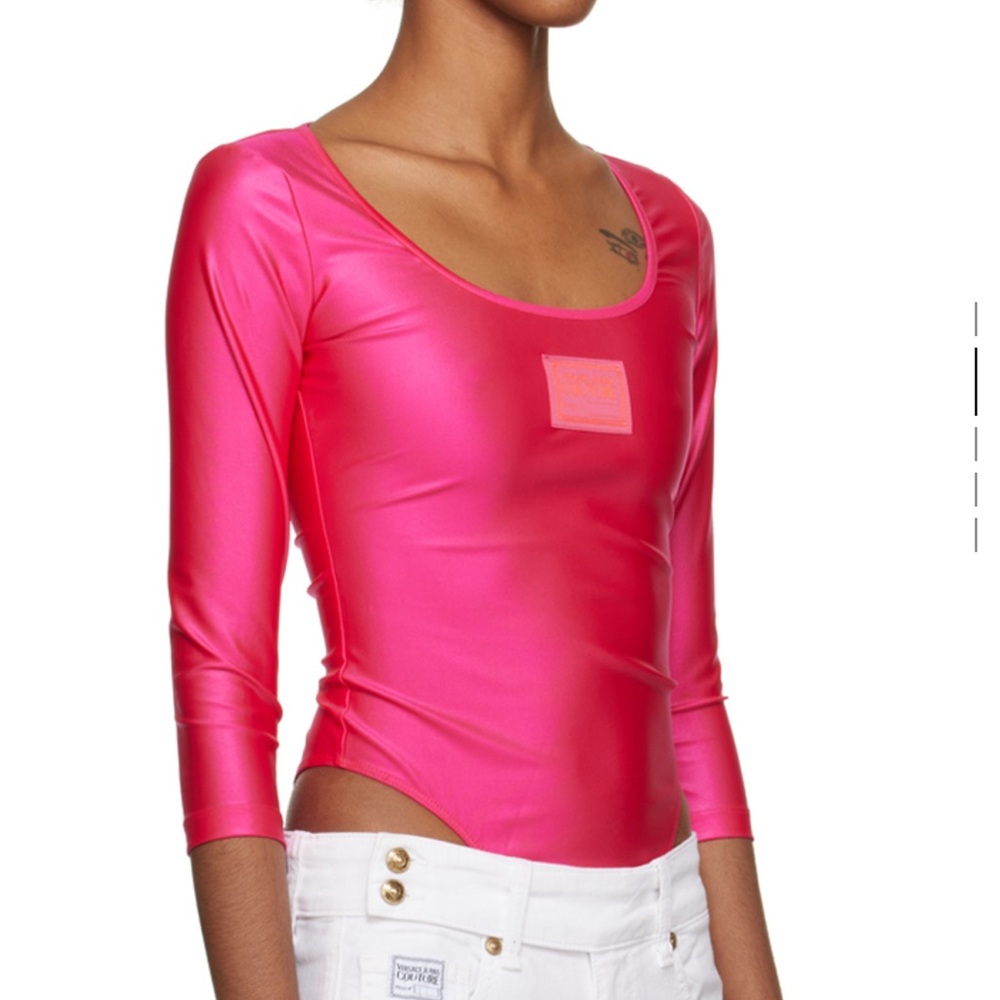 VERSACE Jeans Couture Vibrant HOT Pink Long Sleeve Adult Bodysuit. Size 10. EUC. - Picture 7 of 8